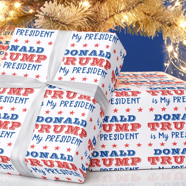 Papel De Presente Donald TRUMP é meu Presidente Wrappaper (in-situ depiction of wrapping paper)