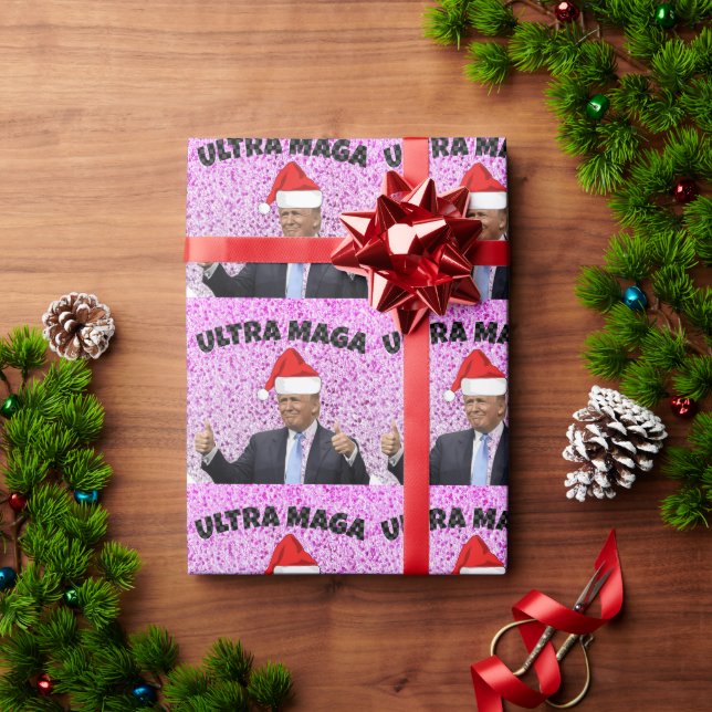 PAPEL DE PRESENTE DONALD TRUMP ENGRAÇADO COM CHAPÉU DE PAPAI NOEL  (Presente de Natal)