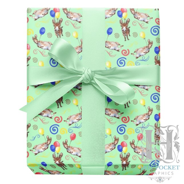 Papel De Presente Donkey Birthday Gift Wrapping Paper in Green (Criador carregado)