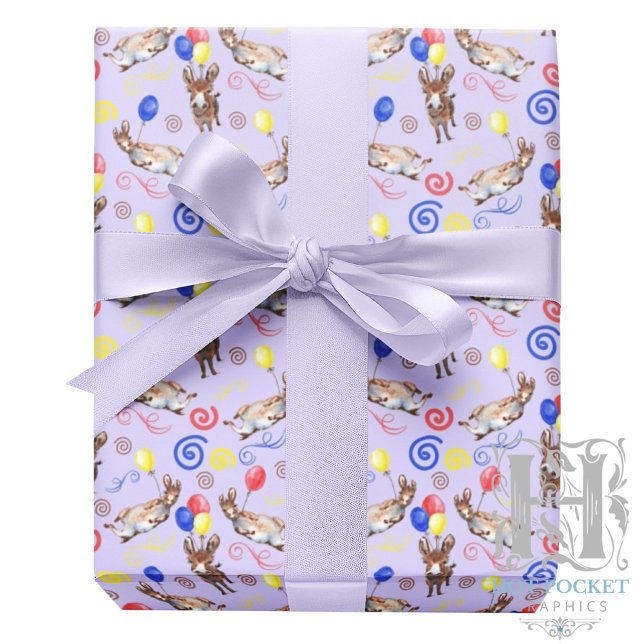 Papel De Presente Donkey Birthday Gift Wrapping Paper in Purple (Criador carregado)