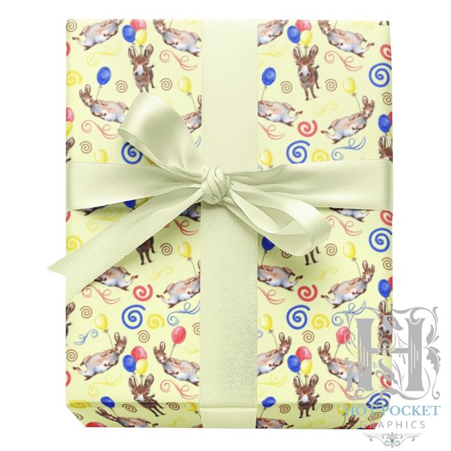 Papel De Presente Donkey Birthday Gift Wrapping Paper in Yellow (Criador carregado)