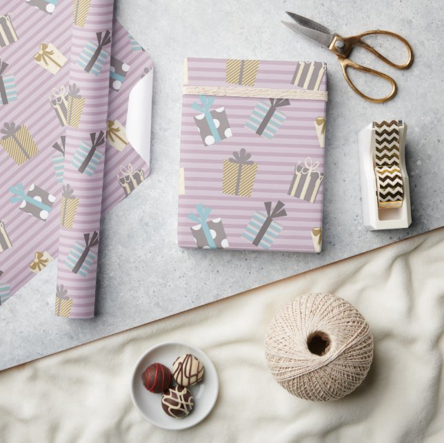 Papel De Presente Dons de Natal e padrão de listras roxas (Artesanato)
