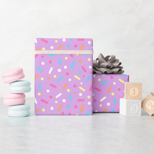 Papel De Presente Donut com Glacê Roxo Fofo e Confeitos (Chá de bebê)