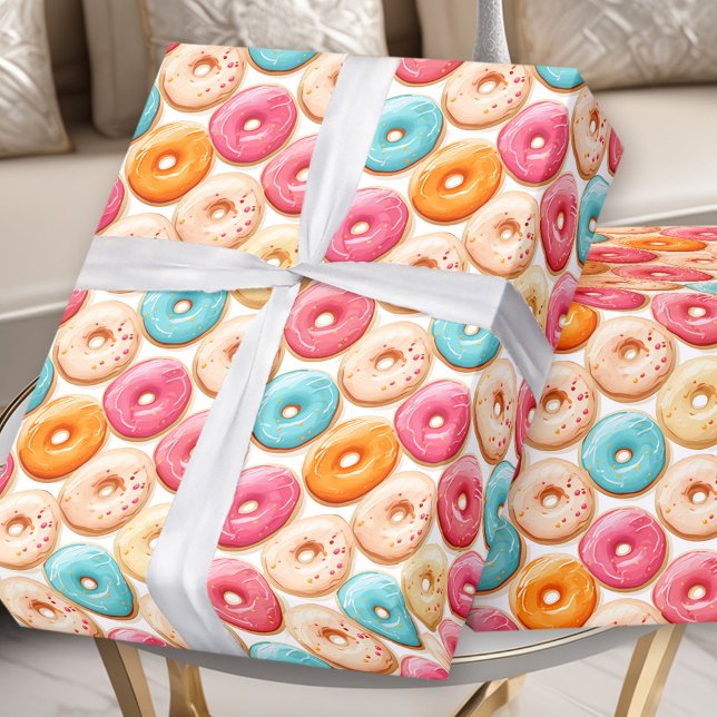 Papel De Presente Donut Doce Menina Rosa Colorida Aniversário (Donut Sweet Colorful Pink Girl Birthday Wrapping Paper)