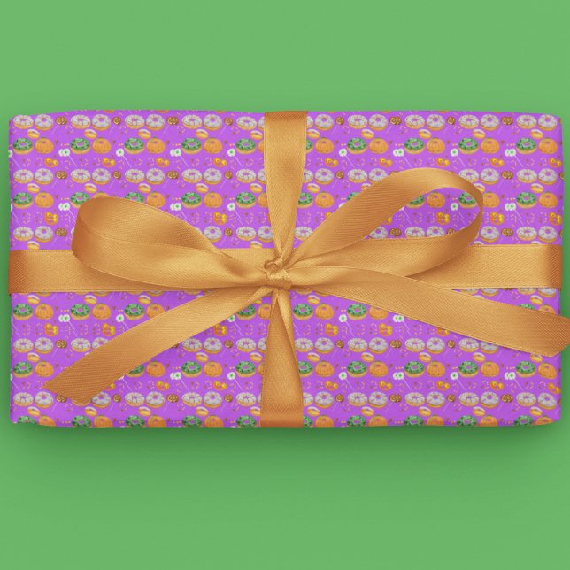 Papel De Presente Donut-licious em aquarela Feliz Halloween Doce (Great wrapping paper for Halloween fun or birthday!)