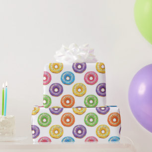 Papel De Presente Donuts Coloridos de Aquarela com Confeitos
