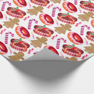 Papel De Presente Donuts com Glacê Rosa Canas de Açúcar Bonecas de P
