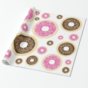 Papel De Presente Donuts com Glacê Rosa Festa de Aniversário Diverti
