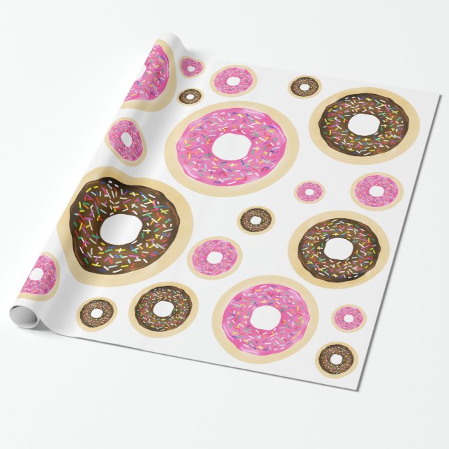 Papel De Presente Donuts com Glacê Rosa Festa de Aniversário Moderna (Desenrolado)