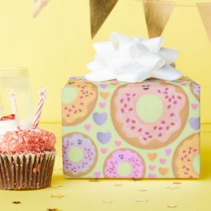 Papel De Presente Donuts & Corações Pastéis Fofos