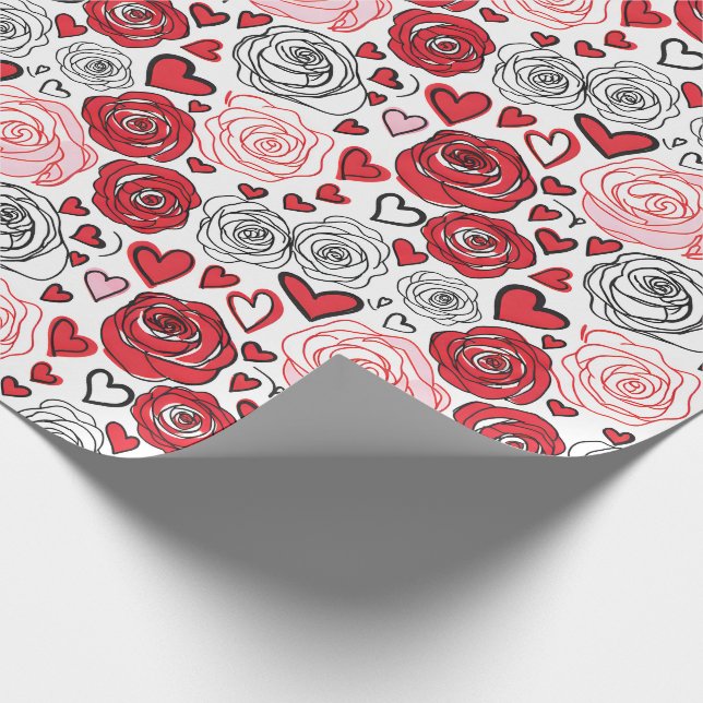 Papel De Presente Doodle Art Style Red Pink Roses Hearts Valentine's (Ponta)