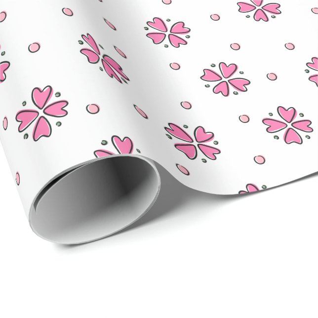 Papel De Presente Doodle Daisies e Pontos (Ponta do rolo)