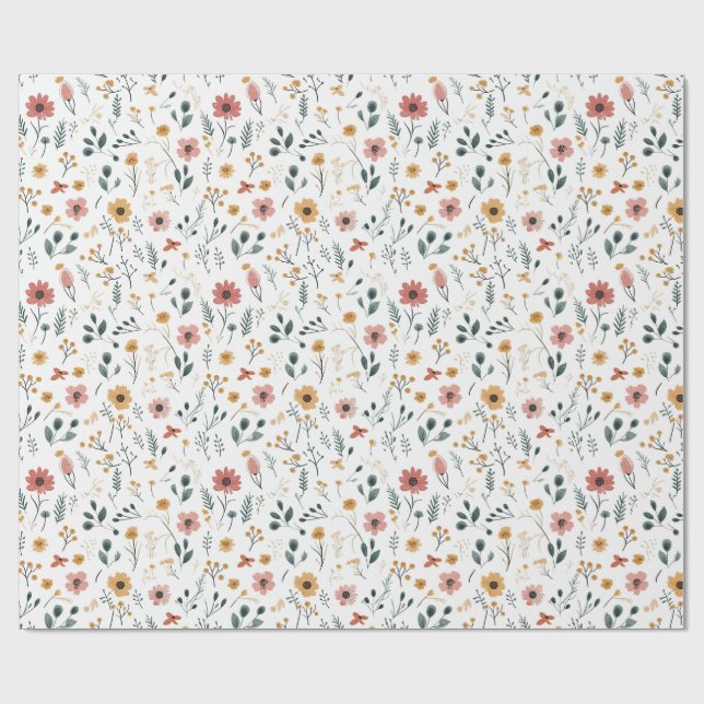 Papel De Presente Doodle de Flor Silvestre (Aberto)