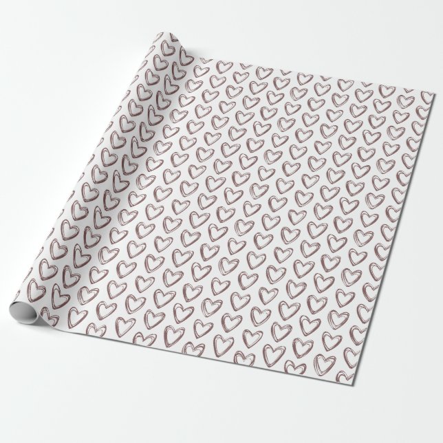 Papel De Presente Doodle Hearts Brown Minimalist Dia de os namorados (Desenrolado)