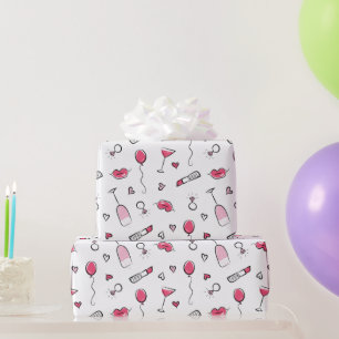 Papel De Presente Doodle Nupcial Rosa Choque e Preto