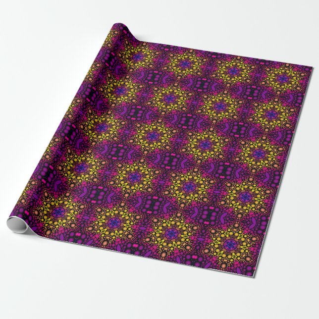 Papel De Presente Dot Mandala Flor Puro e Amarelo (Desenrolado)