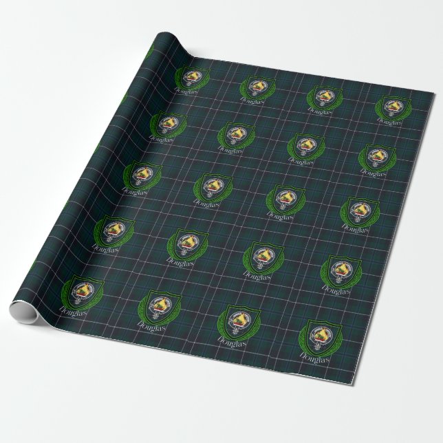 Papel De Presente Douglas Scottish Clan Tartan & Crest (Desenrolado)