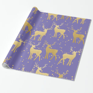 Papel De Presente Dourada Antler Reindeer Elegante Bolinhas Periwink