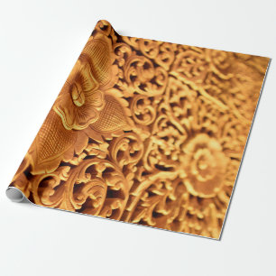Papel De Presente Dourada arte antiga floral fecha