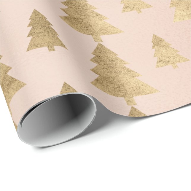 Papel De Presente Dourada árvore de Natal, , cor-de-rosa, mínima (Ponta do rolo)