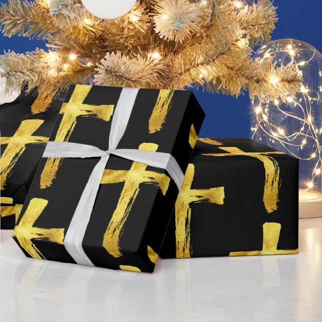 Papel De Presente Dourada Cruz de Pincel - Crucifixo de Jesus Cristo (Feriados)