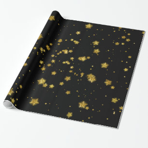 Papel De Presente Dourada estrela Faux Foil Sequence Stars Design
