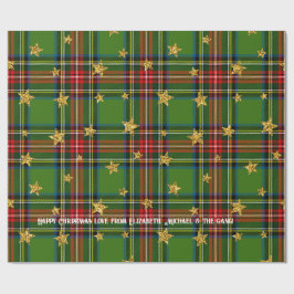 Papel De Presente Dourada Estrela Verde Tartan Natal Personalizado
