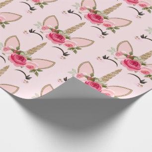 Papel De Presente Dourada Festa de aniversário de Unicórnio Floral R