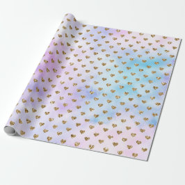 Papel De Presente Dourada Glitter Hearts Aqua Purple Ombre