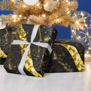 Papel De Presente Dourada linha cintilante na rocha negra