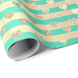 Papel De Presente Dourada Mint de Champaigne das Linhas de Faixa