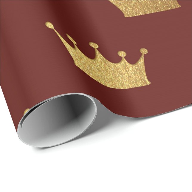 Papel De Presente Dourada Real Maroon King Crown Heraldic Princess (Ponta do rolo)
