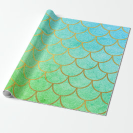 Papel De Presente Dourada Scalid Turquoise Teal Glitter