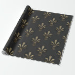 Papel De Presente Dourada Vintage Paris Fleur de Lis<br><div class="desc">Cinzas,  paris pretos e dourados vintage fleur de lis wraping paper.</div>