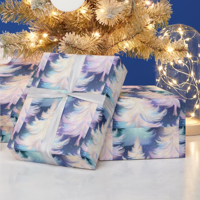Papel De Presente Douradas Árvores Brancas Azul, Rosa, Natal Moderno (Feriados)