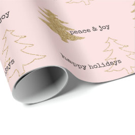 Papel De Presente Douradas Árvores de Natal Leves
