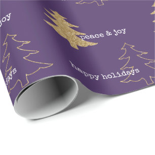 Papel De Presente Douradas Cotações Brancas Roxas das Árvores de