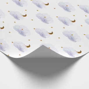 Papel De Presente Douradas estrelas, lua e nuvens de Lavanda