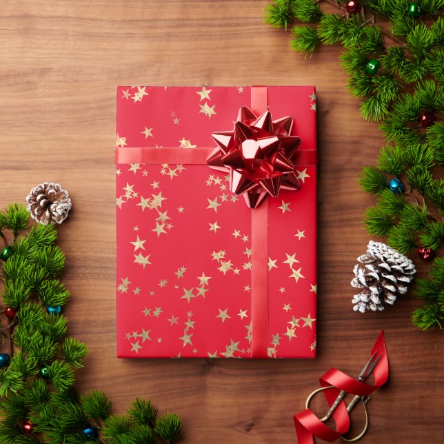 Papel De Presente Douradas estrelas minimalistas elegantes (Presente de Natal)