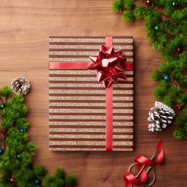 Papel De Presente Douradas faixas de brilho vermelho