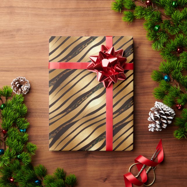Papel De Presente Douradas faixas de impressão do leopardo castanho (Presente de Natal)