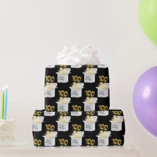 Papel De Presente Dourado 100º Balões de Aniversário na Caixa Bra