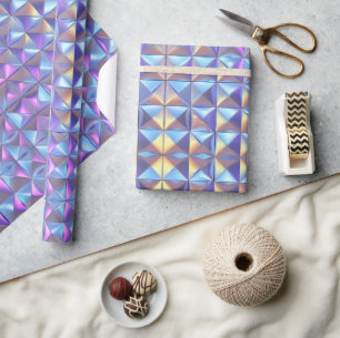 Papel De Presente Dourado, Azul e Roxo Geométrico Iridescente 2