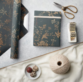 Papel de Presente Dourado Barroco | Floral