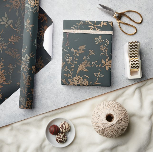 Papel de Presente Dourado Barroco | Floral  (Artesanato)
