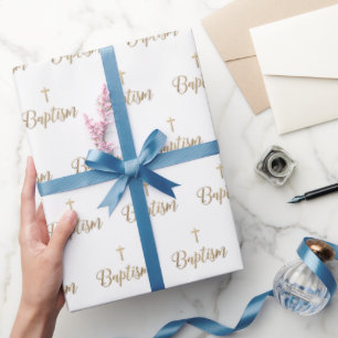 Papel De Presente Dourado Batismo Cruzado Padrão de repetição cristã