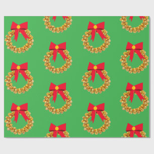 Papel De Presente Dourado Bells Wreath Green WrapPaper
