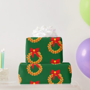 Papel De Presente Dourado Bells Wreath Green WrapPaper