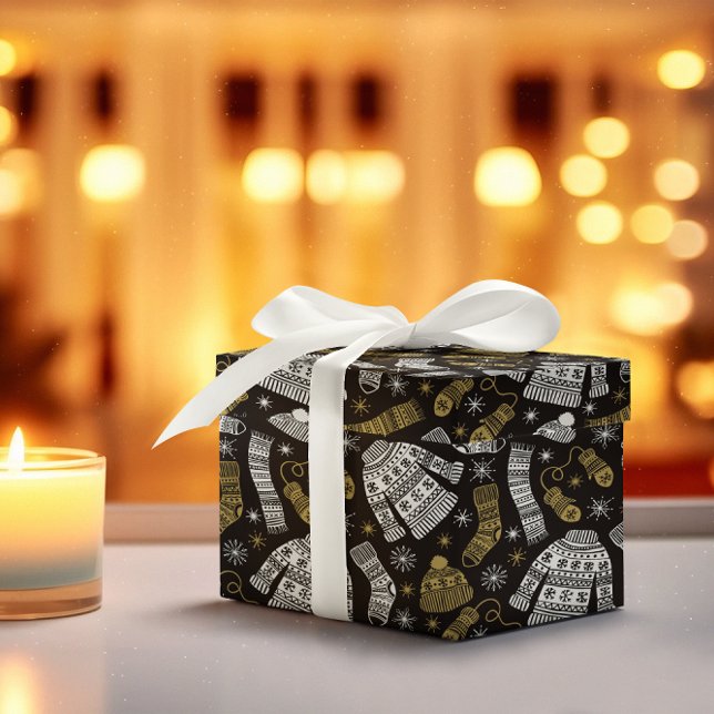 Papel De Presente Dourado branco preto Vestuário de inverno moderno (Criador carregado)