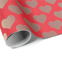 Papel De Presente Dourado clássico Blush Red Hearts Confetti